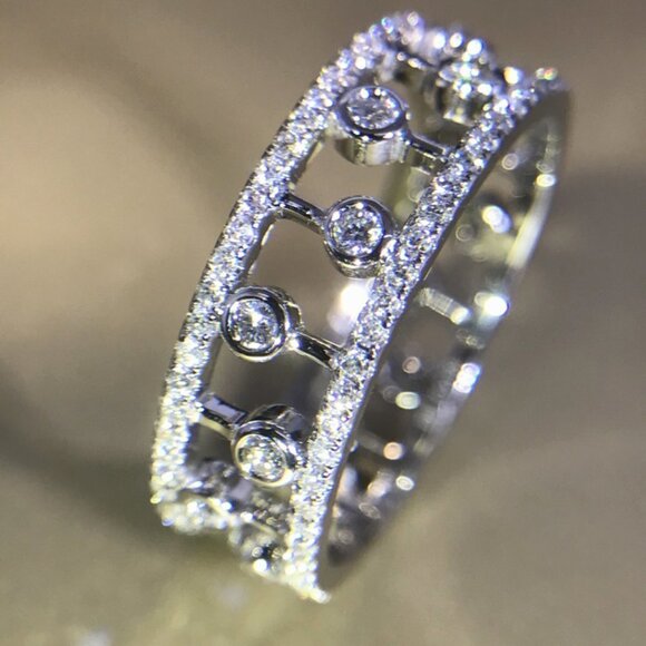 Dainty CZ Full Around Zircon Silver Plated Luxury Fashion Eternity Ring, K892